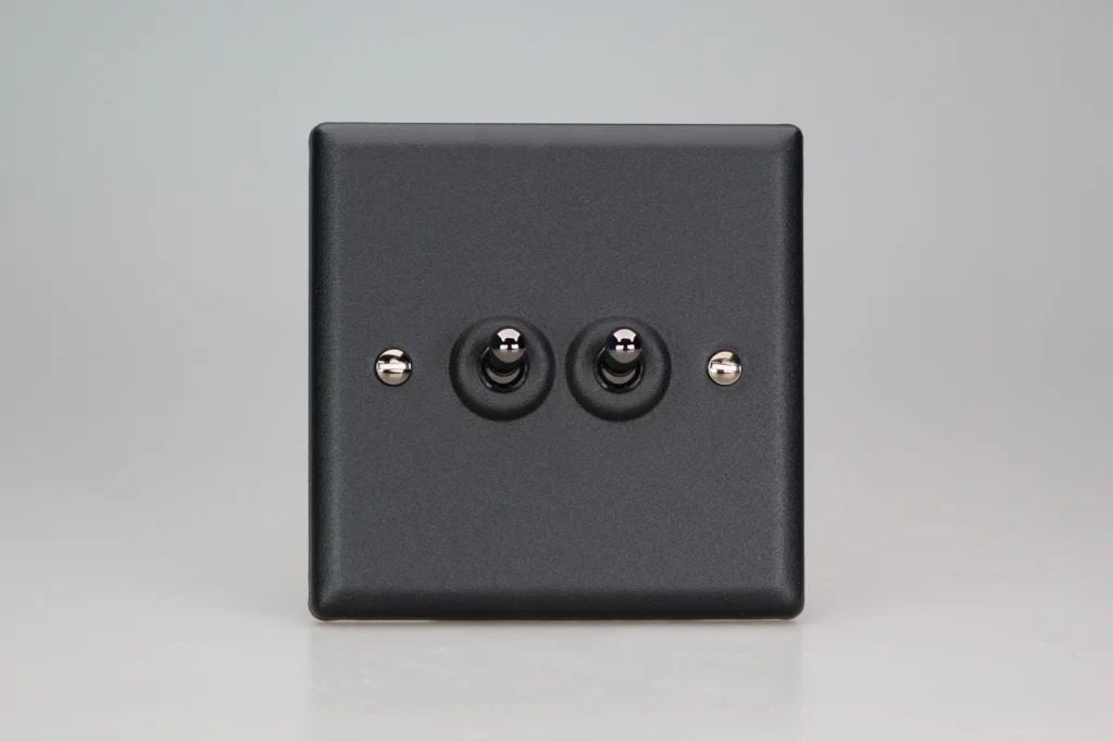 Switch Black Double Intermediate Toggle 10A 2-Gang Urban Matt + Iridium Insert