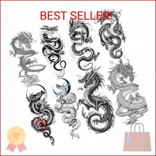 TASROI 8 Sheets Cool Dragon Temporary Tattoos For Men Women Adults, Black Realis
