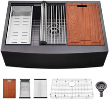 33" Black Stainless Steel Farmhouse Sink with Cutting Board - 16 Gauge