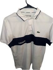 Lacoste Sport Colorblock Polo Shirt White Navy Short Sleeve Collared Men's S