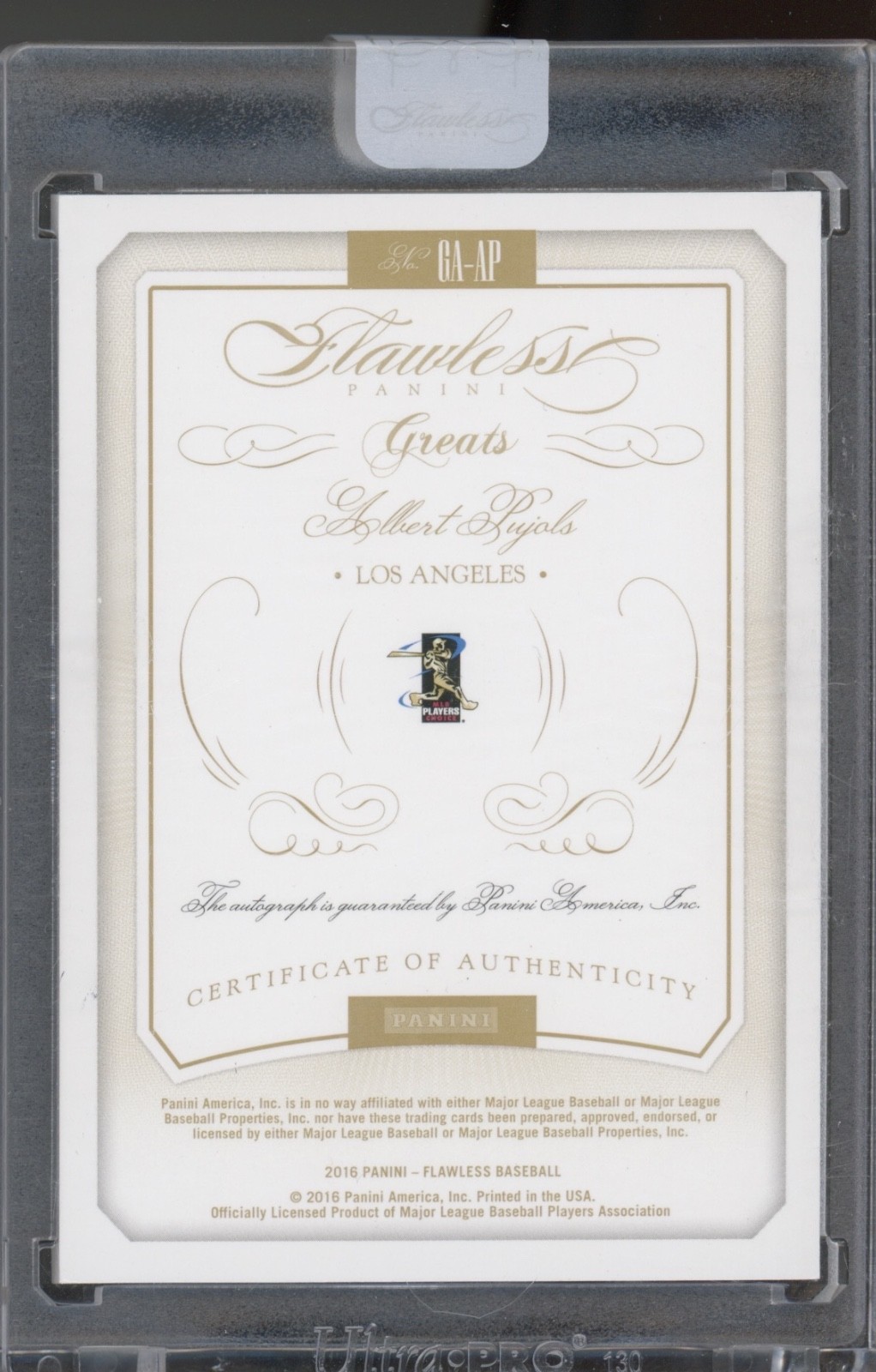 2016 Panini Flawless Greats Emerald #GA-AP Albert Pujols 2/5 Auto Autograph view 2