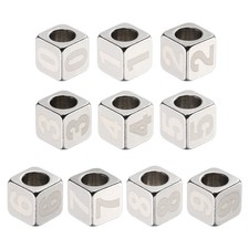 10Pcs Stainless Steels Number Beads Number 0-9 Cube Square Dice Beads