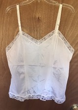 Vintage Bright White 100 Antron Nylon Lace XL Adjustable Straps Camisole