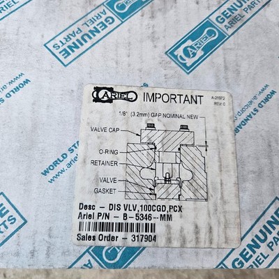 NEW Ariel Compressor Discharge Valve,B-5346-MM  DIS VLV,100CGD,PCX