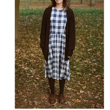 Vintage Women's Plaid Blue Gingham Cottagecore Midi Prairie Dress- Size 8