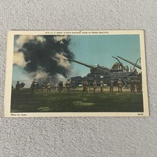 Vintage Postcard US Army Railway Guns Firing Practice Acme Made In USA