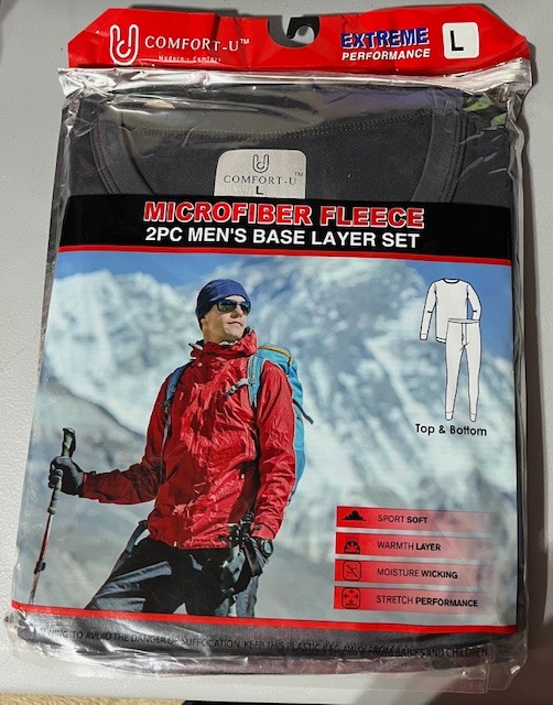 Men's Microfiber Fleece Base Layer Set 2pc Comfort-U Black Size L