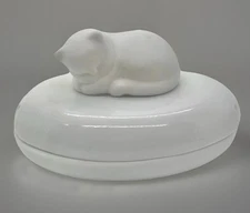 SLEEPING CAT Kitten Porcelain Trinket Jewelry Box Crowning Touch Collections