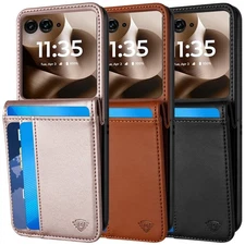 For Motorola Razr 2024 /+ Ultra 2025 Case Vegan Leather Card Slot Wallet Holder
