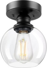 Industrial Semi Flush Mount Ceiling Light   Clear Glass Globe   Farmhouse Modern