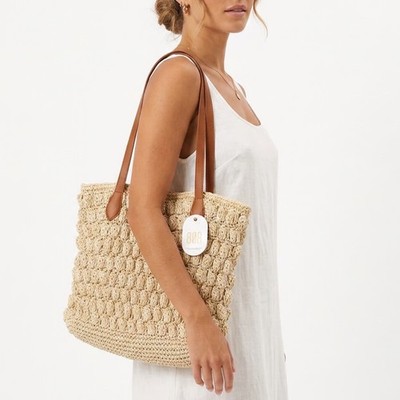 8OR 8 Other Reason Womens Handbag Beige Straw Crochet Double Handle Tote Bag