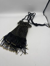 Dicrochet Vintage Black Beaded Drawstring Evening Bag 20s Vibe Black Gold