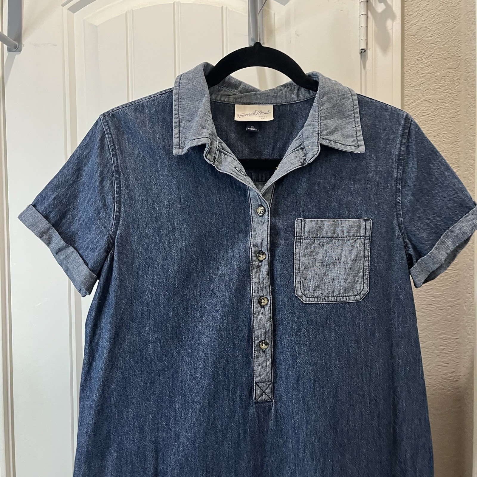 Universal Thread Chambray Collared Half Button Sh… - image 2