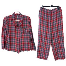 Womens Medium Red Tartan Plaid Pajama Set Flannel Cozy Classic Christmas Holiday