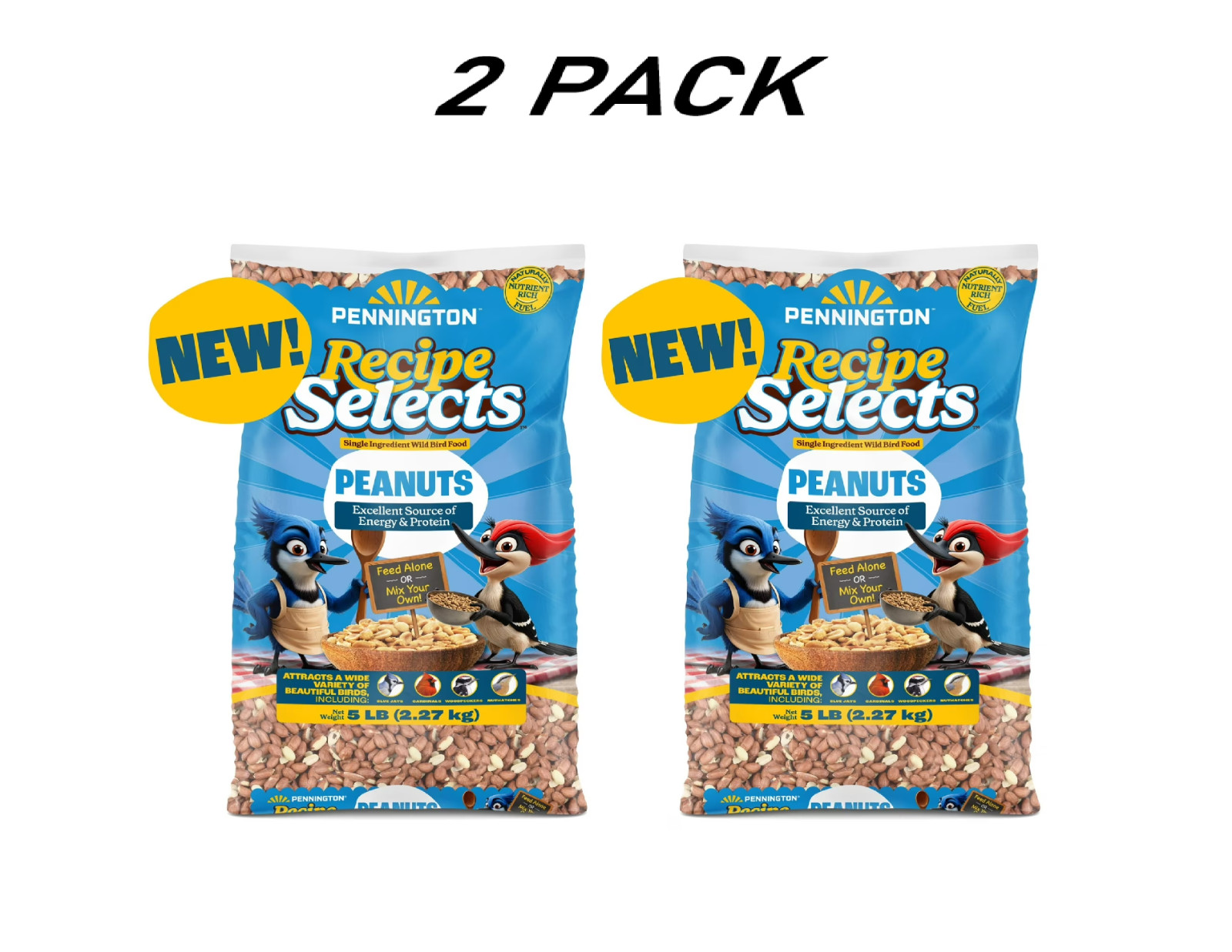 (2 PACK) Pennington Recipe Shell Free Whole Peanuts Wild Bird Food, 5 lb Bag