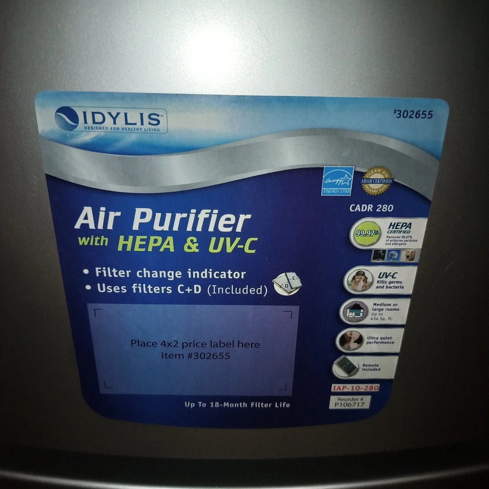 Unidad de piso purificador de aire IDYLIS IAP-10-280 habitaciones 434 pies cuadrados UV-C HEPA ultra silencioso Foto 2 de 4