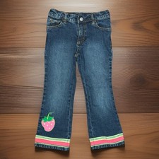 Lilly Pulitzer Vintage White Label Pink Strawberry Blue Denim Jeans Girls Size 5