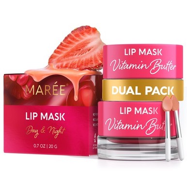 MAREE Lip Mask Overnight 2 Pack - Moisturizer 0.7 Ounce (Pack of 2), Pink 