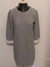 Lumiere Black & White Striped Shift Dress Sz Small 3/4 Sleeve Polyester Rayon