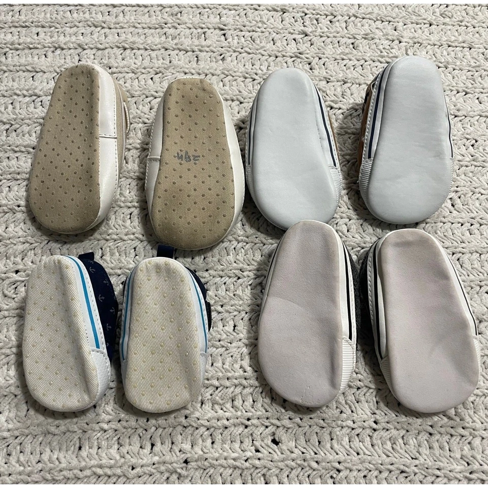 Lot of 4 Pairs of Carter's Boys Baby Shoes - Escalating Sizes Range from NB-9m  - Image 2 of 4