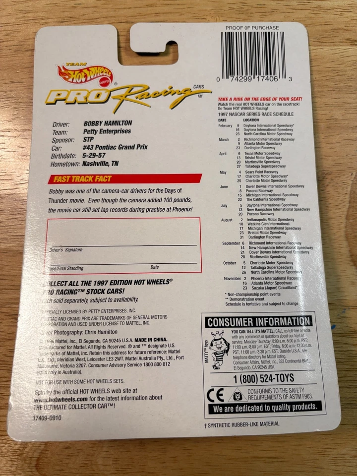 Bobby Hamilton #43 1997 Hot Wheels Pro Racing STP Pontiac NASCAR Diecast 1:64 Foto 3 de 3