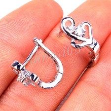 925Sterling Silver Hypoallergenic Crystal Curve Heart U-Hoop Post Earrings H1050