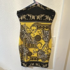 Fashion Nova Yellow/Black Leopard Strapless Ruched Bodycon Mini Dress Stretch S