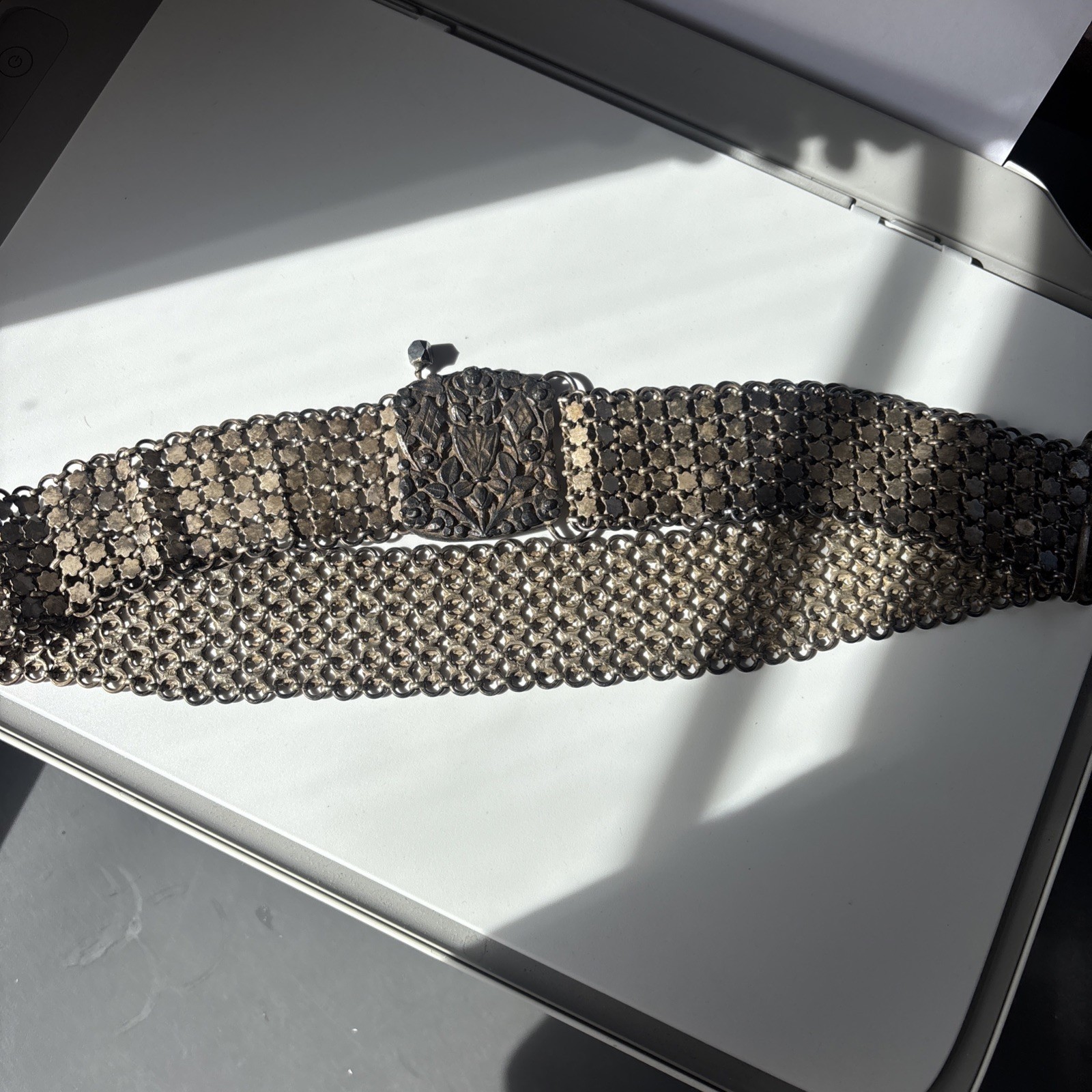 Antique Metal Tooled Belt Chain link - image 3