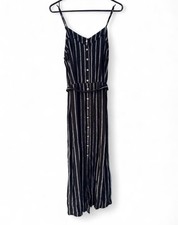 Universal Thread Black & White Striped Tie Waist Button-Front Midi Dress Size M