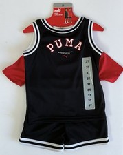 PUMA Kid Boys' 3-piece Active Set Red Tee, Black Tank, Black Shorts, 3T, NWT