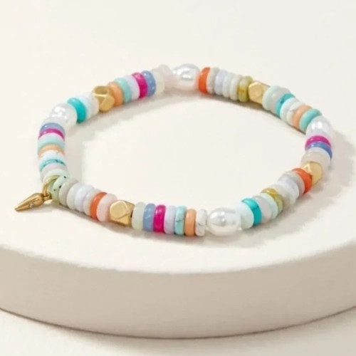 Stella and Dot Modern Bohemian Mixed Beaded Stretch Bracelet Multi New in Box