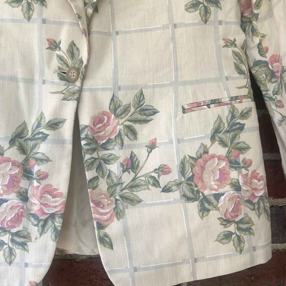 Blazer Jeffrey Banks Vintage Mujer Tostado Floral Bolsillos Romántico Casa de Campo Talla 2 Foto 2 de 4