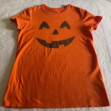 Halloween Shirt Medium 8/10 Orange Pumpkin Face Carved Jack O Lantern Costume