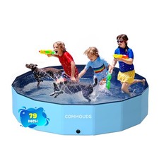 Foldable Dog Pool, Collapsible Hard Plastic Dog Kiddie Swimming Pool, Portabl...