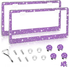 Bling Rhinestone License Plate Frame, 2Pack Purple Car Decor