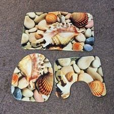Toilet Lid Cover Set With Mat - Sea Shell Design - Soft - New & Sealed Free P&P