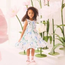 Janie and Jack Girls 4 White Floral The Flower Show Dress Ruffle Smocked K30-13