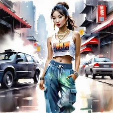 Figurative Portraits Urban Hip Hop Girl Canvas Wall Art Picture