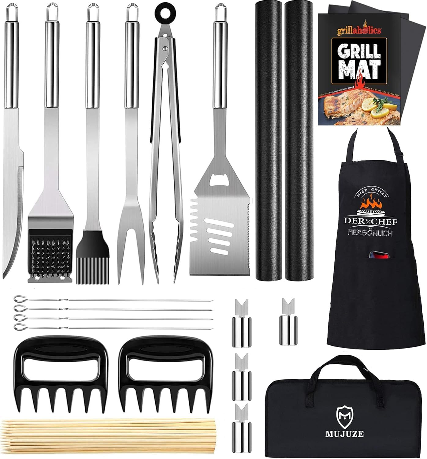 Kit Utensili Barbecue 21 Pezzi Professionale | Acciaio Inox BBQ - 1