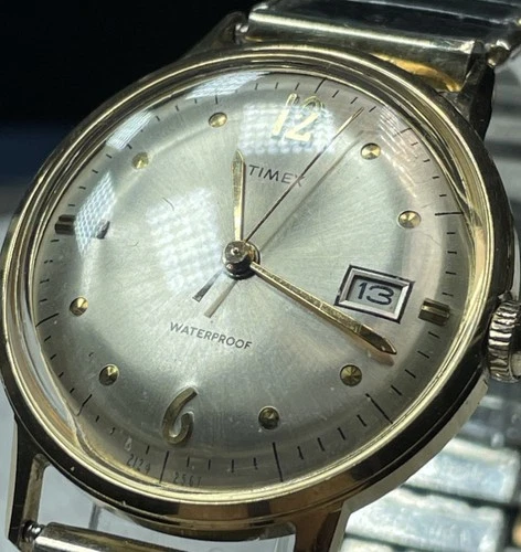 Vintage 1967 Timex Marlin Date 2124 2567 - Manual Wind - Runs - Gold Tone EC
