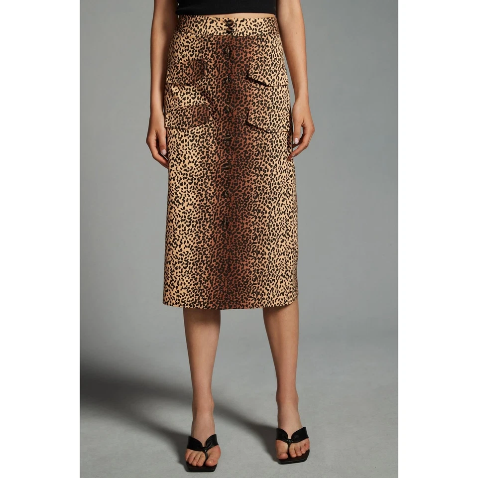 NUEVO CON ETIQUETAS Falda Midi Mare x Anthropologie Utilitaria PANA $148 PEQUEÑA Guepardo Foto 3 de 4