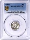 PCGS 1944-S Mercury Dime 10c MS67FB, GREAT LOOKING COIN!!!!