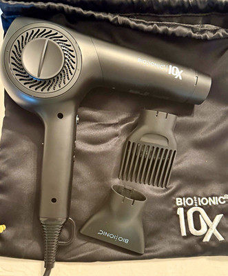 Bio Ionic 10X Professional Hair Dryer Black w/ Concentrator & Comb Attachments