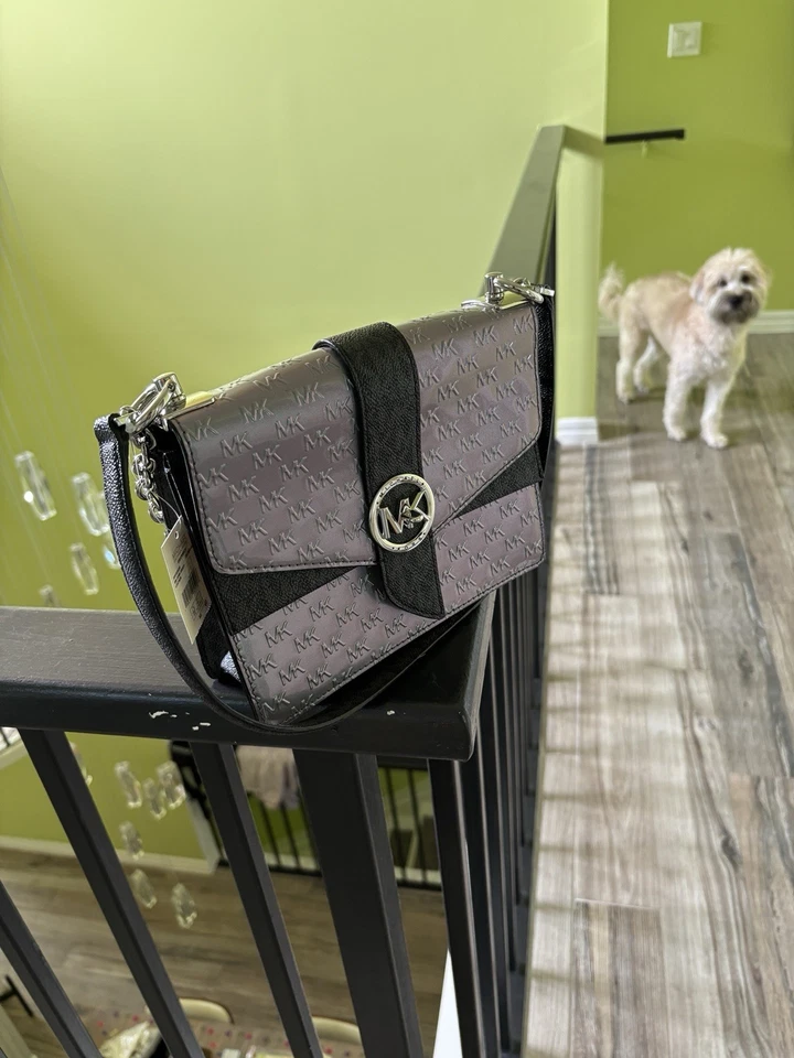 Bolso Bandolera Michael Kors Greenwich Pequeño Convertible, Cuero Gris Jaspeado Nuevo con Etiquetas Foto 3 de 3