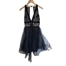 B. Darlin Juniors Plunge Lace Cut Out Open Back Tulle Cocktail Dress 7/8