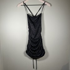 Lucy In The Sky Black Dress Womens Small Mini Body-con Party Sparkle Ruched