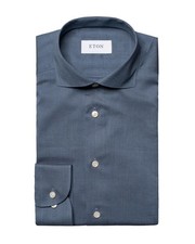 NWT ETON DRESS SHIRT cotton blue herringbone luxury Sweden 39 15 1/2 slim