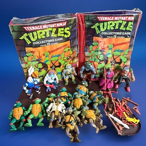 Vintage Playmates teenage mutant ninja turtles Figurines (16) & Carry Cases (2)