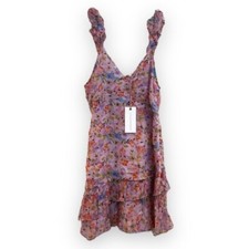 LoveShackFancy Desra Pastel Floral Cottagecore Preppy Satin Ruffled Mini Dress 8