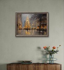 Christmas Wall Art Holiday Decor Vintage Christmas Art Snowy Town Winter Decor